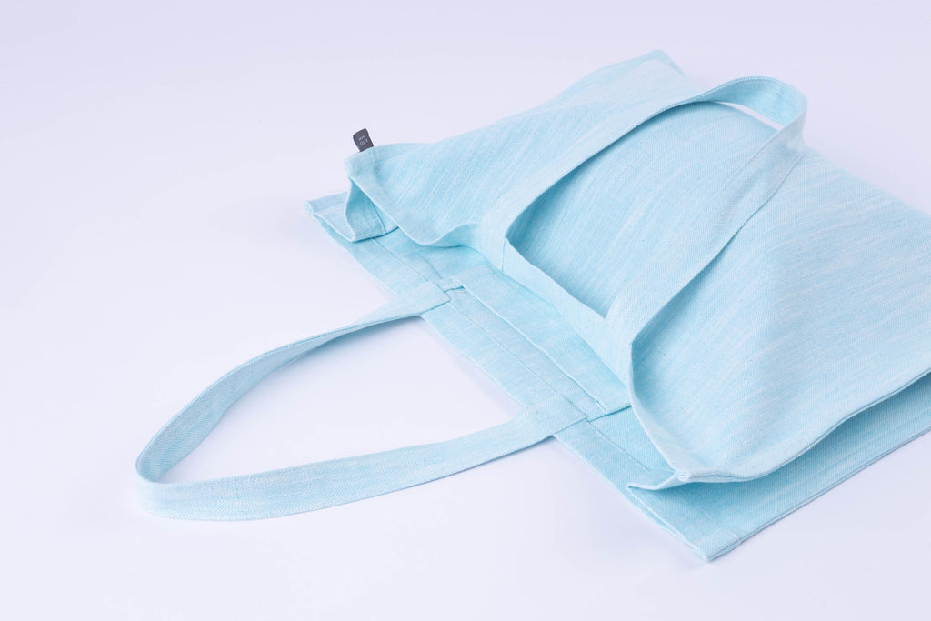 KITES CREATIONS 100% Cotton Shopping Bag, Stylish & Shoulder Tote with Inner Pocket, Perfect for Grocery, Travel, Shopping, Chambray Slub (14”x17.5”x5.5”), Set of 5 - Baby Blue