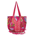 PREET GALLERY Handmade Cotton Patchwork Tote Bag, Multicolour, Double Handle|Women's Shoulder Bag, Pure Cotton Tote Bag, Handmade Patchwork Design (Ruby Red Multicolor)