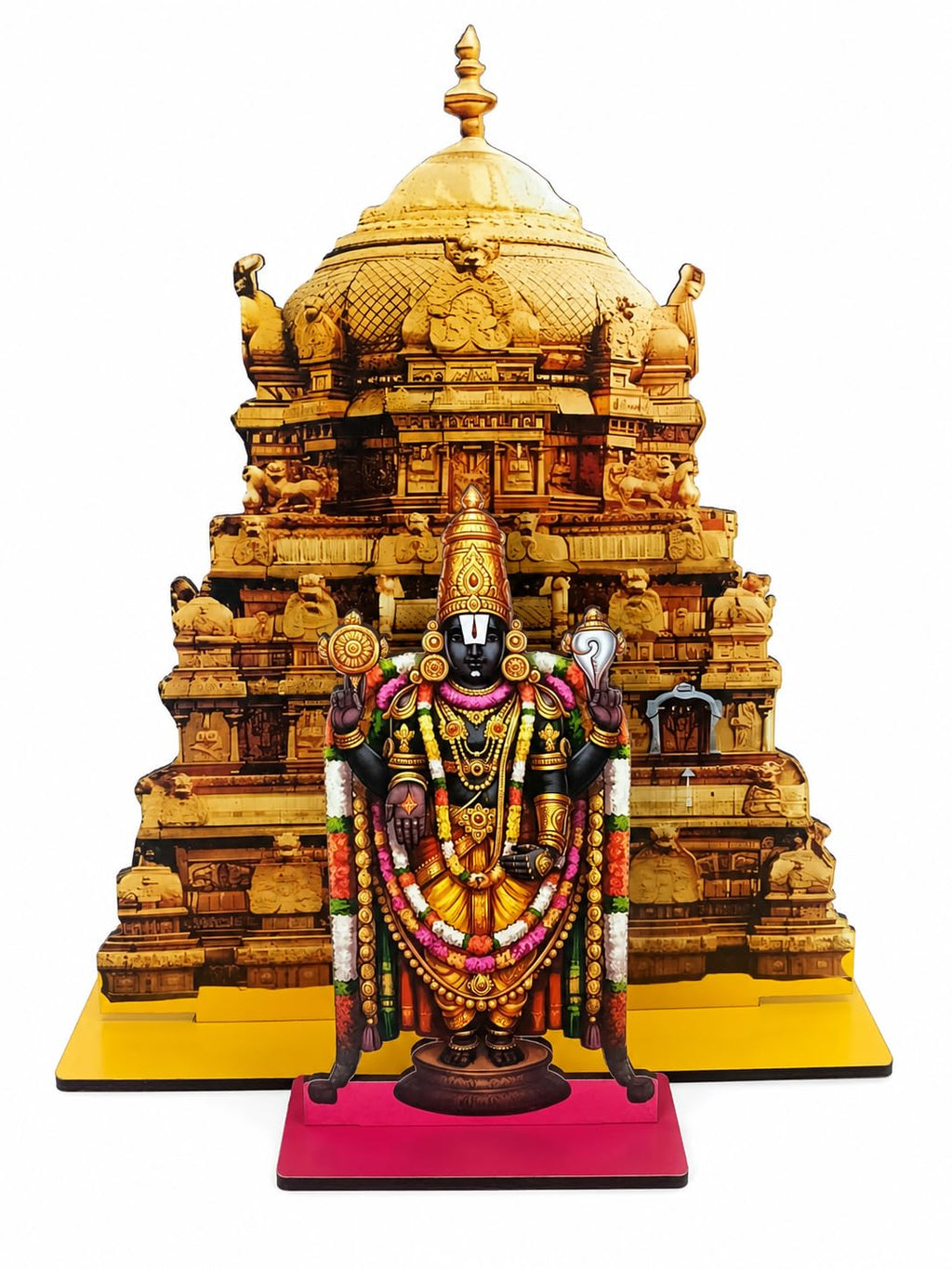 VENSUR Tirumala Garbha Golden Gopuram &Venkateswara Swamy MDF Standee Combo