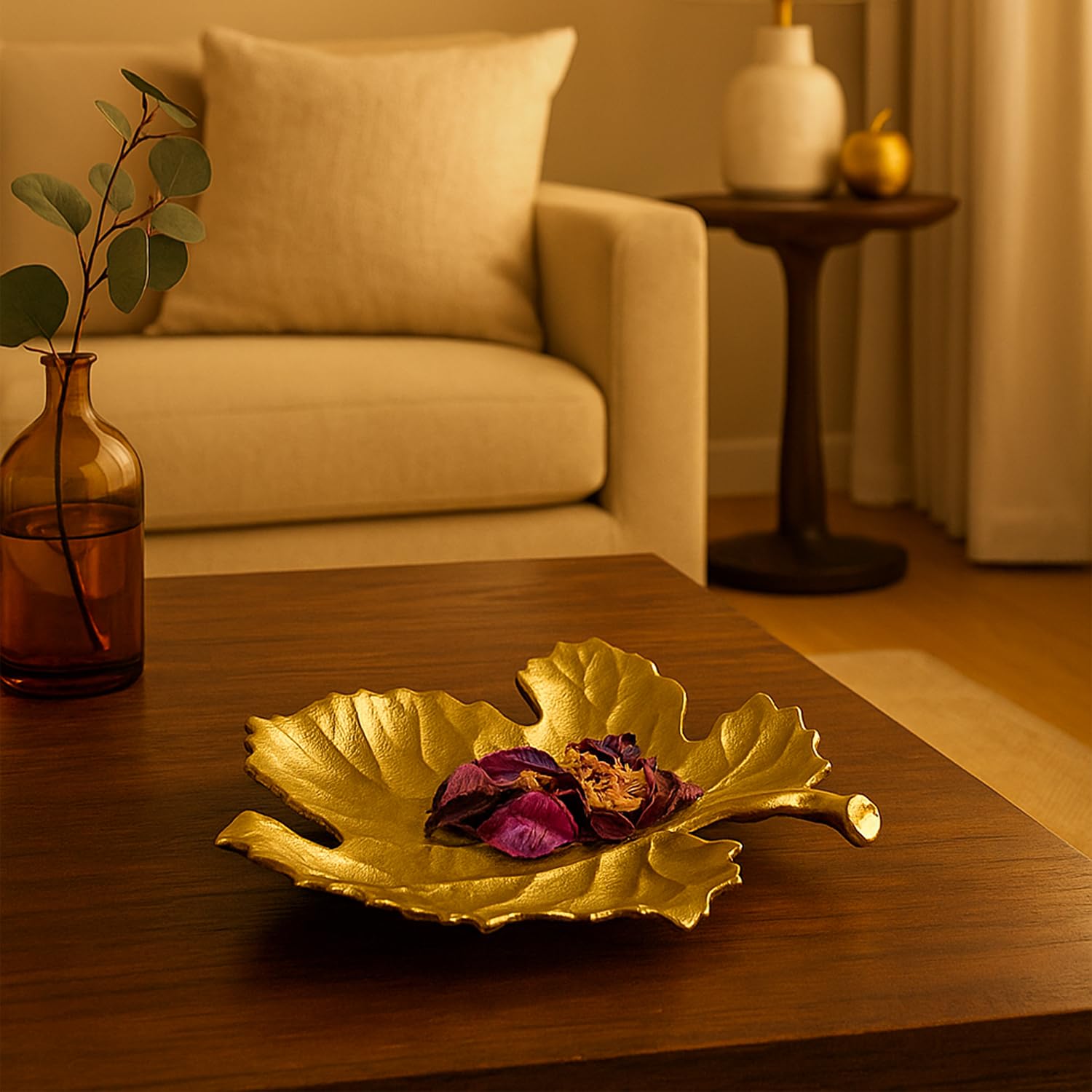 MARKET 99 Embossed Golden Platter for Home Décor | Glossy Aluminium Decorative Tray for Dining & Center Table | Elegant Dish for Diwali Décor, Festive Styling & Designer Display