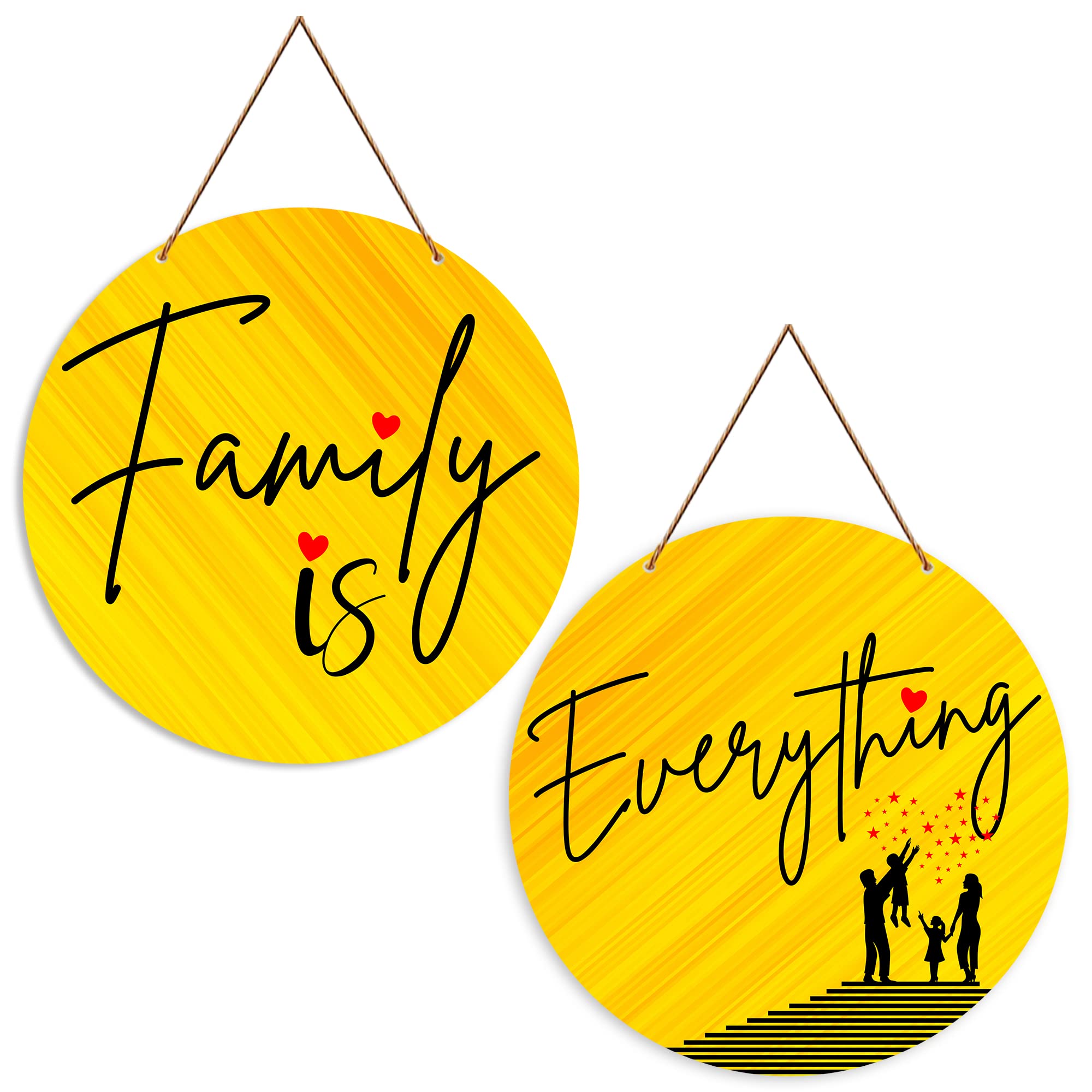 Artvibes Family Is Everything Printed Wooden Wall Hanging | Quotes Decor Item | Wall Accents | Housewarming Gifts | Wall Illustrations | Artworks Hangings | Mdf Wall Decoration (WH_4110N), Set of 2
