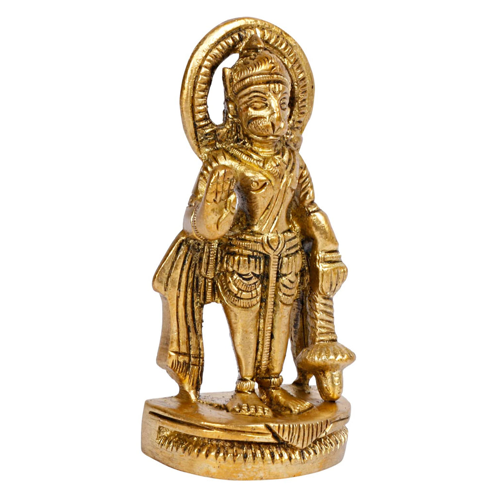 ARTVARKO Brass Hanuman Standing Idol Statue God Bajrangbali Bhagwan Sankat Mochan Murti Small Size 3 Inch