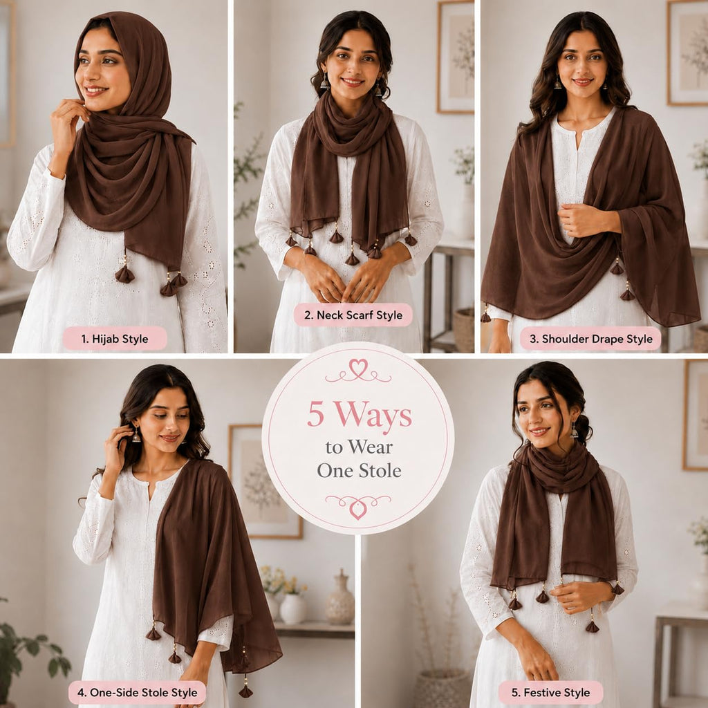 Women’s Chiffon Scarf Soft Lightweight Premium Stoles for Girls & Women | Stylish Modest Wear Dupatta for Daily & Party Use (Dark_Brown)