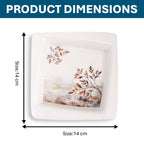 Golden Fish Melamine Square Halwa Plate, Pack of 4, White Copper and Blue, 3D Floral Design, 7 Inches, Matte Finish, Reusable Serving Plate for Snacks and Dessert
