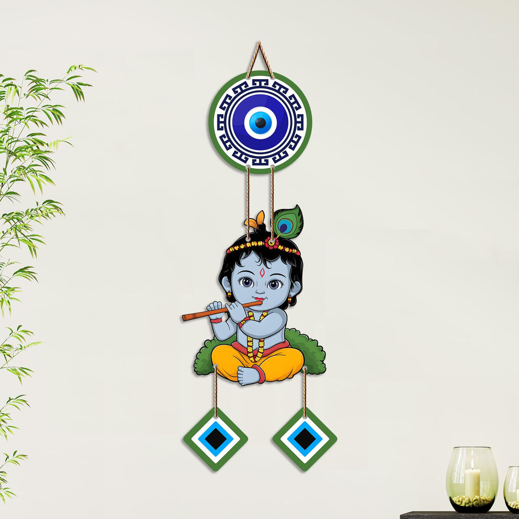 Artvibes Baby Krishna Evil Eye Wall Hanging for Home Entrance Door Decor | Nazar Battu Protection Hanging for Living Room Bedroom Temple | Vastu Positive Energy Decorative Gift (WH_8571N)