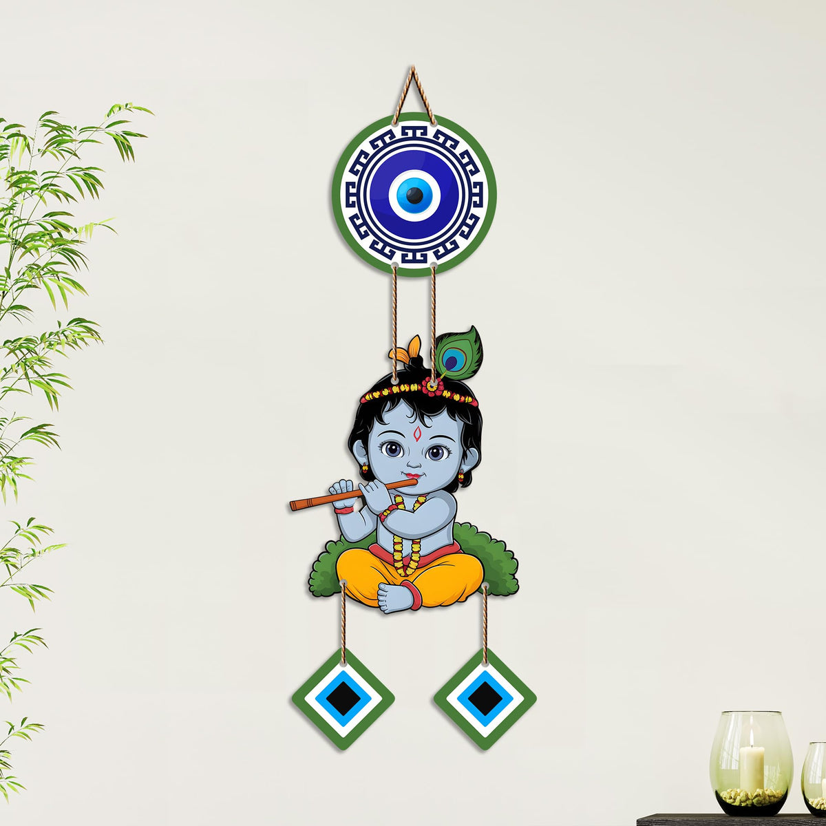 Artvibes Baby Krishna Evil Eye Wall Hanging for Home Entrance Door Decor | Nazar Battu Protection Hanging for Living Room Bedroom Temple | Vastu Positive Energy Decorative Gift (WH_8571N)