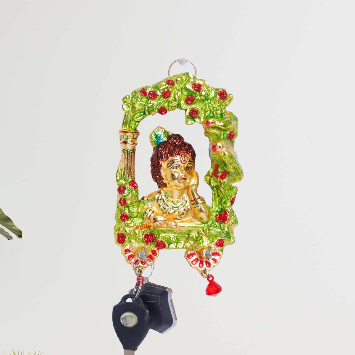 KridayKraft Metal Ganesha ji Key Holder with Meena Work Decorative for Wall | Ganesh Statue/Religious | Idol/Wall Hanging (Krishna Keyholder)