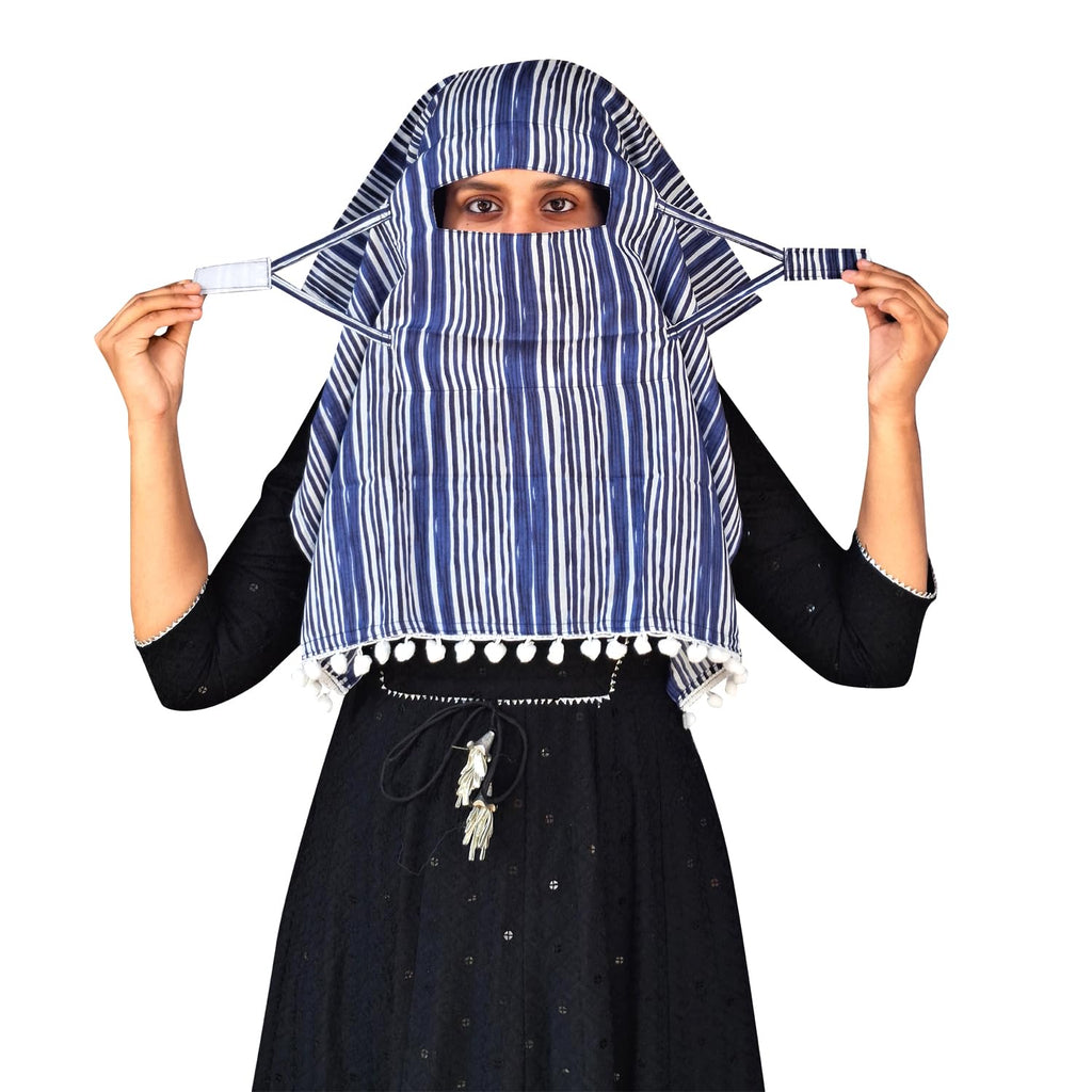 Switchon Scarf Hijab Rayon Printed fancy scarf for women Size Adjustable -Hook loop tape (Blue_White)