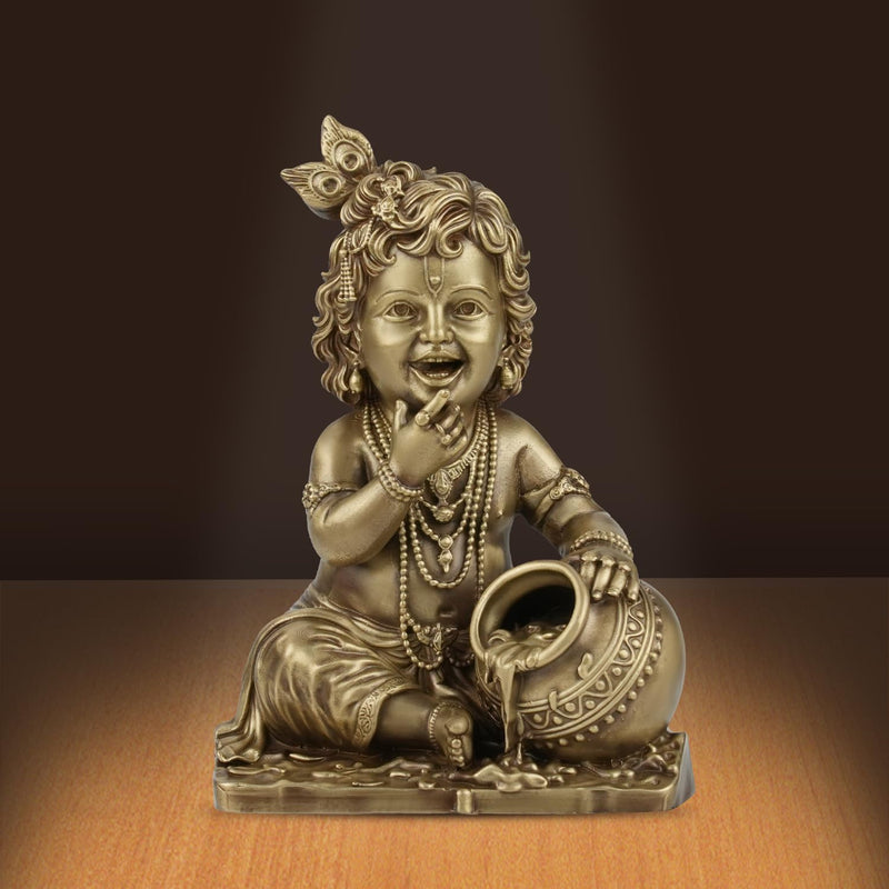 Shilpkala 2.3 Inch Makhan Chor Brass Idol | Brass Krishna Murti for Home Temple, Office Desk & Living Room Decor | Gift for Housewarming & Festivals (Coffee Antique Finish)