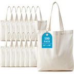 ECOCARRY 14x18 Inch (100 Pcs) Plain Canvas Tote Bag | 100% Organic Reusable 150 GSM Cotton Handbag for Shopping, Daily Use, Travel, Grocery, Gifting, Craft Diy, Painting, School, Office and Storage