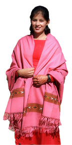 HImalayanKraft Hand Woven Kullu Wool Shawl- Pink Colored with Beautiful HandWoven Embroidery for Women and Girls.