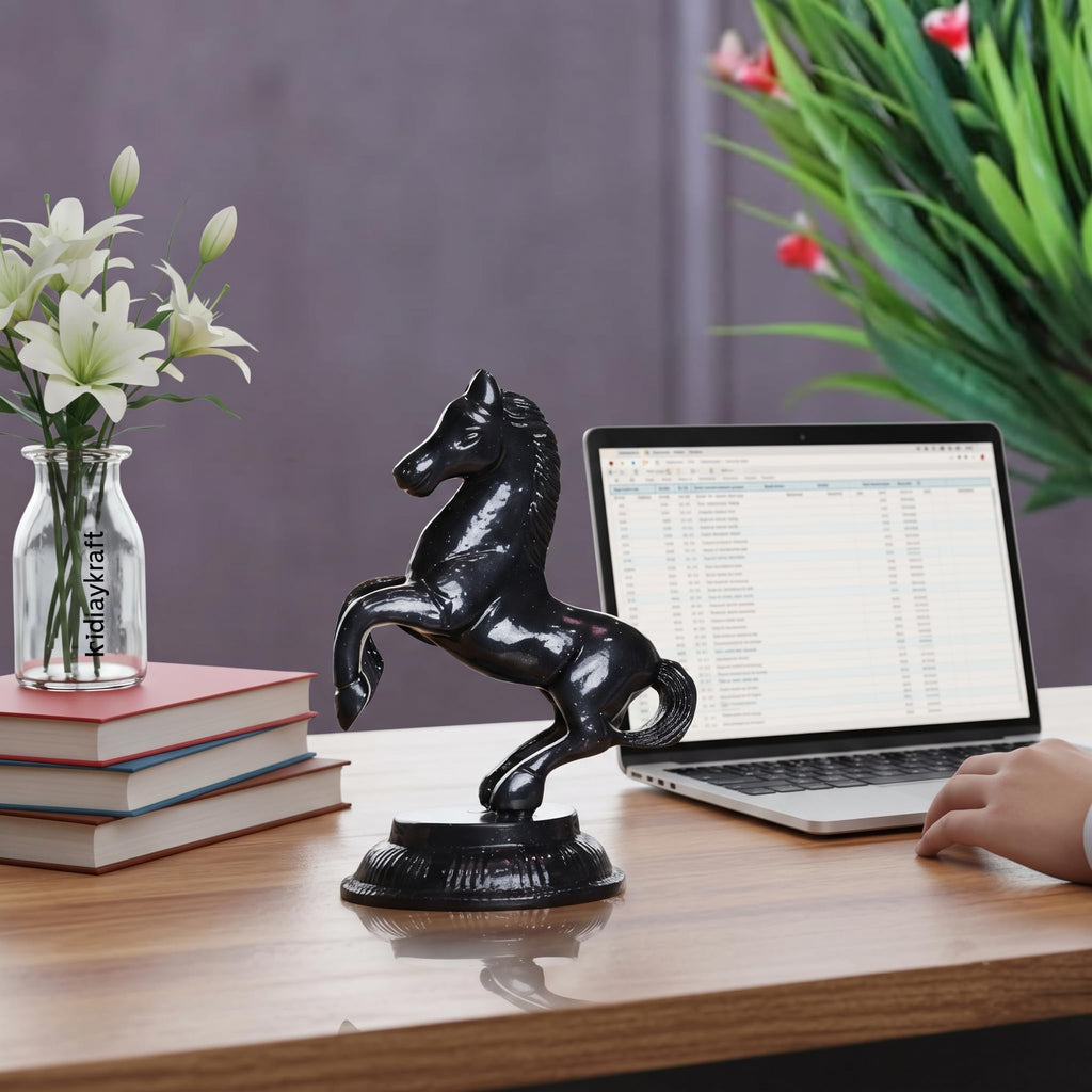 KridayKraft Jumping Horse Metal Statue for Wealth Table Top Figurine for Living Room Bedroom Home Office Animal Decorative Showpiece Feng Shui Vanstu Sculpture for Gift Purpose. (Black)