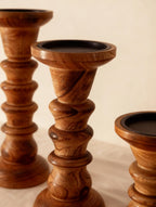Wooden Pillar Candle Stand Set of 3 – Handcrafted Mango Wood Rustic Candle Holders for Home Décor, Dining Table Centerpiece & Wedding Decoration – Sizes 30×10cm,25 * 10 cm &15×10cm