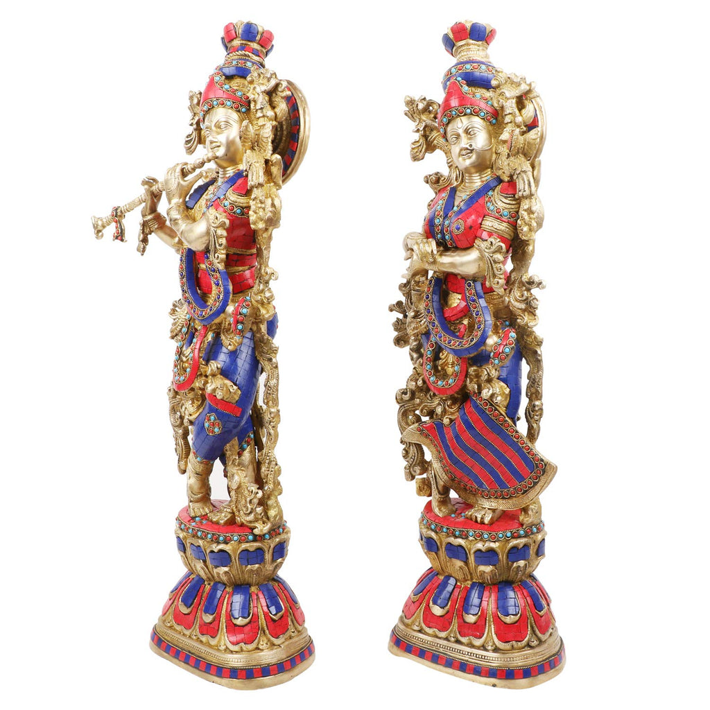 SVARUP Big Brass Radha Krishna Idol Radhay Krishan Murti in Multicolor Height 29 Inch