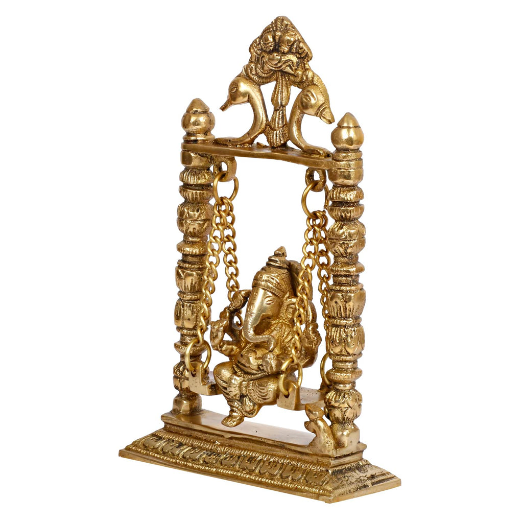 Svarup Brass Ganesha On Jhoola Swing Ganpati Showpiece Handcrafted Brass Ganesh Statue 9 Inch