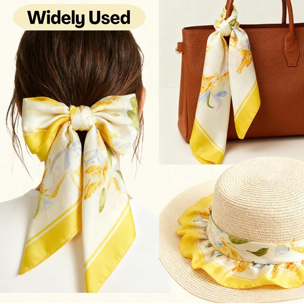 Flavizo Neck Head Scarf for Women, Satin Silk Head Scarf – 27'' Square Elegant Floral Necktie Ribbon, Hair, Neck, and Handbag Accessory
