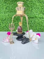 Narmadeshwar Shivling Ardhanareshwar Religious Statue Set with Brass Stand, Black and Gold
