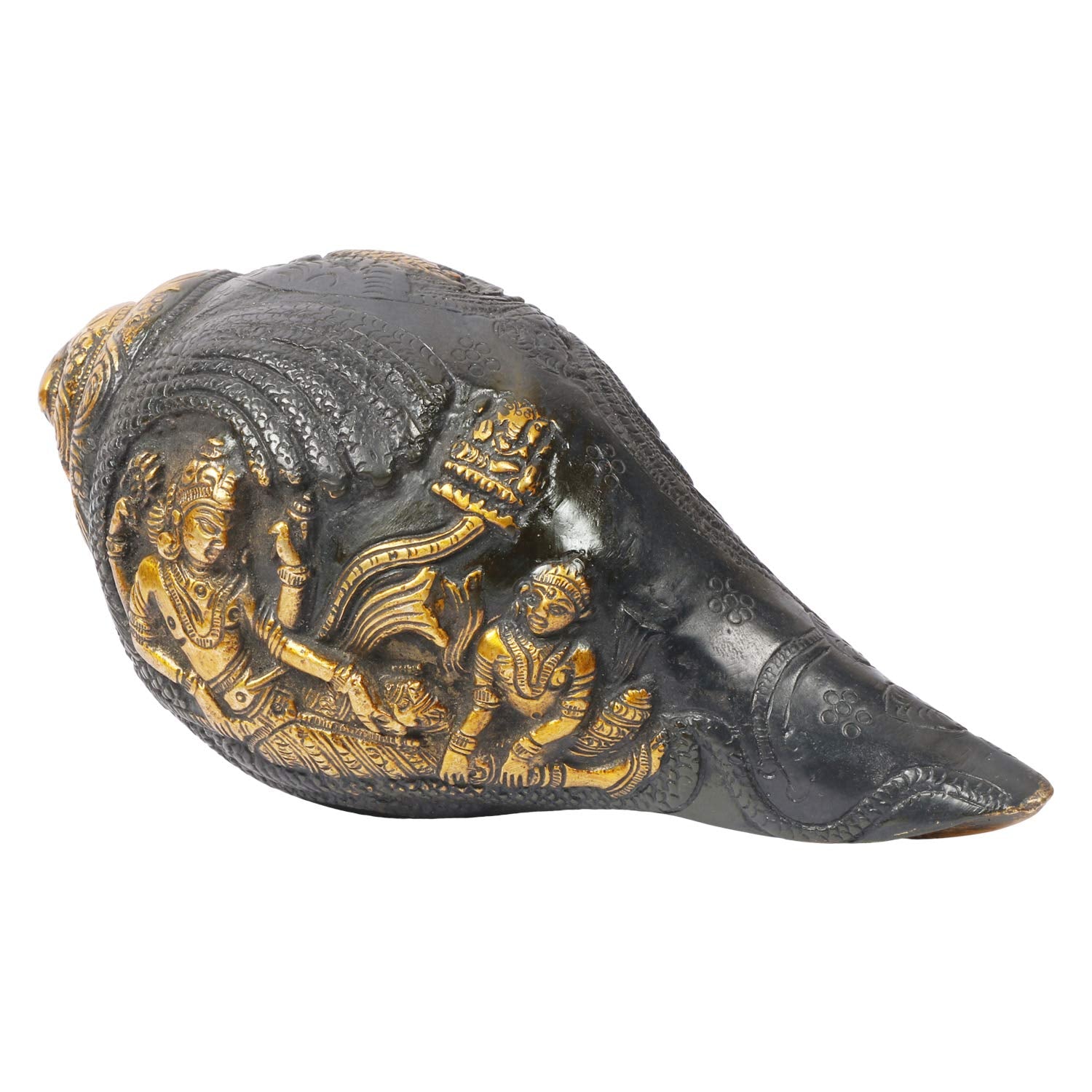 ARTVARKO Brass Vishnu Lakshmi Carving Murti Shankh Statue for Mandir Temple Pooja Conch Shell Shankh Figurine 7.5, Home Decor