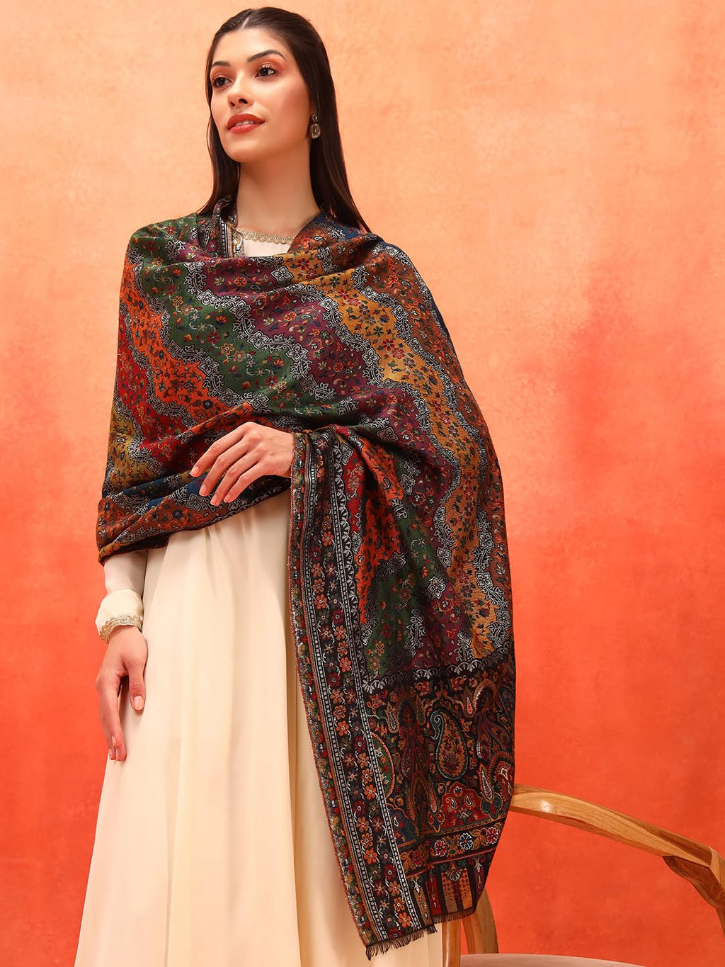 Pashmoda Women Libaas Zari Kaani Fine Wool Shawl (Size: 40x80in, 101x203cm) RSS44