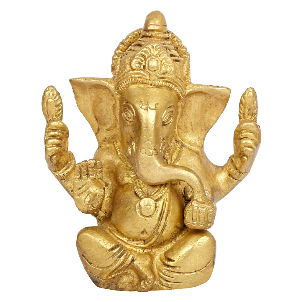 Svarup Brass Ganesh Bhagwan Idol Taj Ganesha Statue Ganpati Murti for Home Entrance Decor Diwali Gift 4.5 Inch