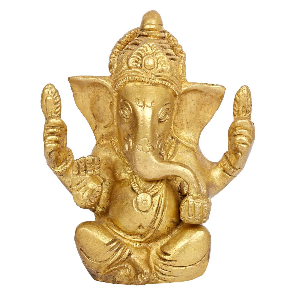 Svarup Brass Ganesh Bhagwan Idol Taj Ganesha Statue Ganpati Murti for Home Entrance Decor Diwali Gift 4.5 Inch