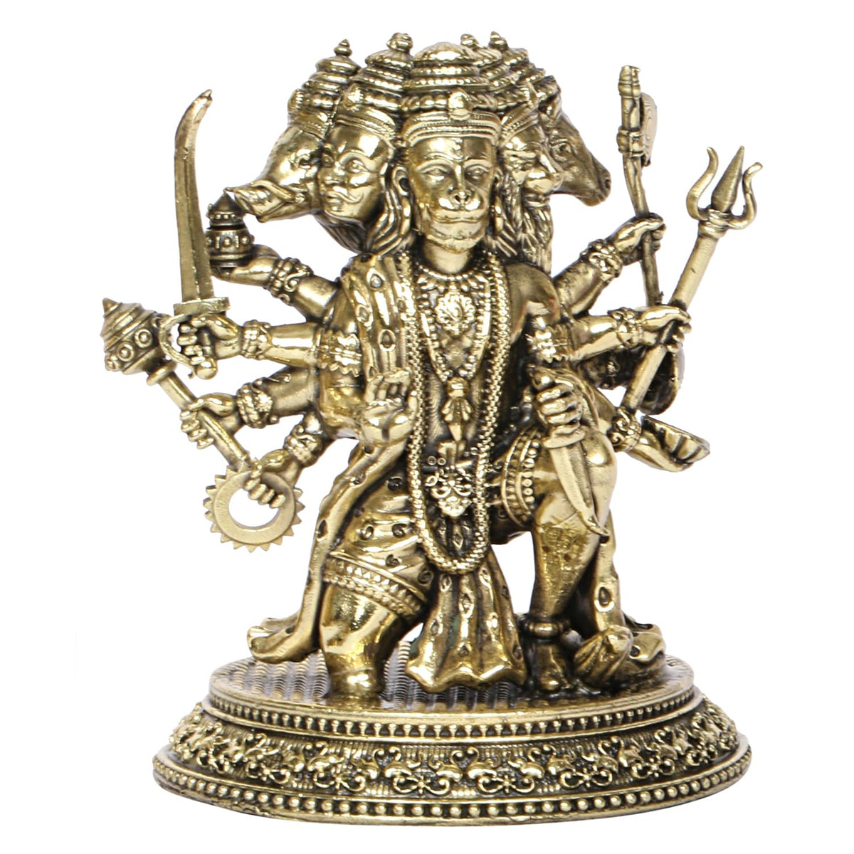 SVARUP Brass Panchmukhi Hanuman Ji Murti Lord Meditation Balaji Bajrangbali Bahubali Sankat Mochan Bhagwan Idol Height 4.5 Inches