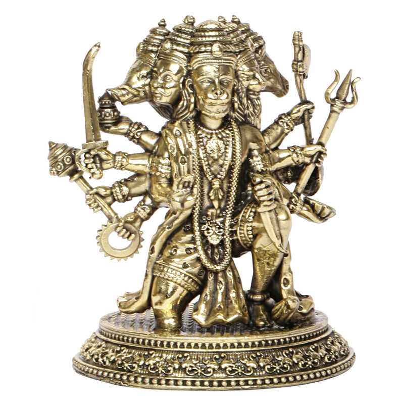 SVARUP Brass Panchmukhi Hanuman Ji Murti Lord Meditation Balaji Bajrangbali Bahubali Sankat Mochan Bhagwan Idol Height 4.5 Inches