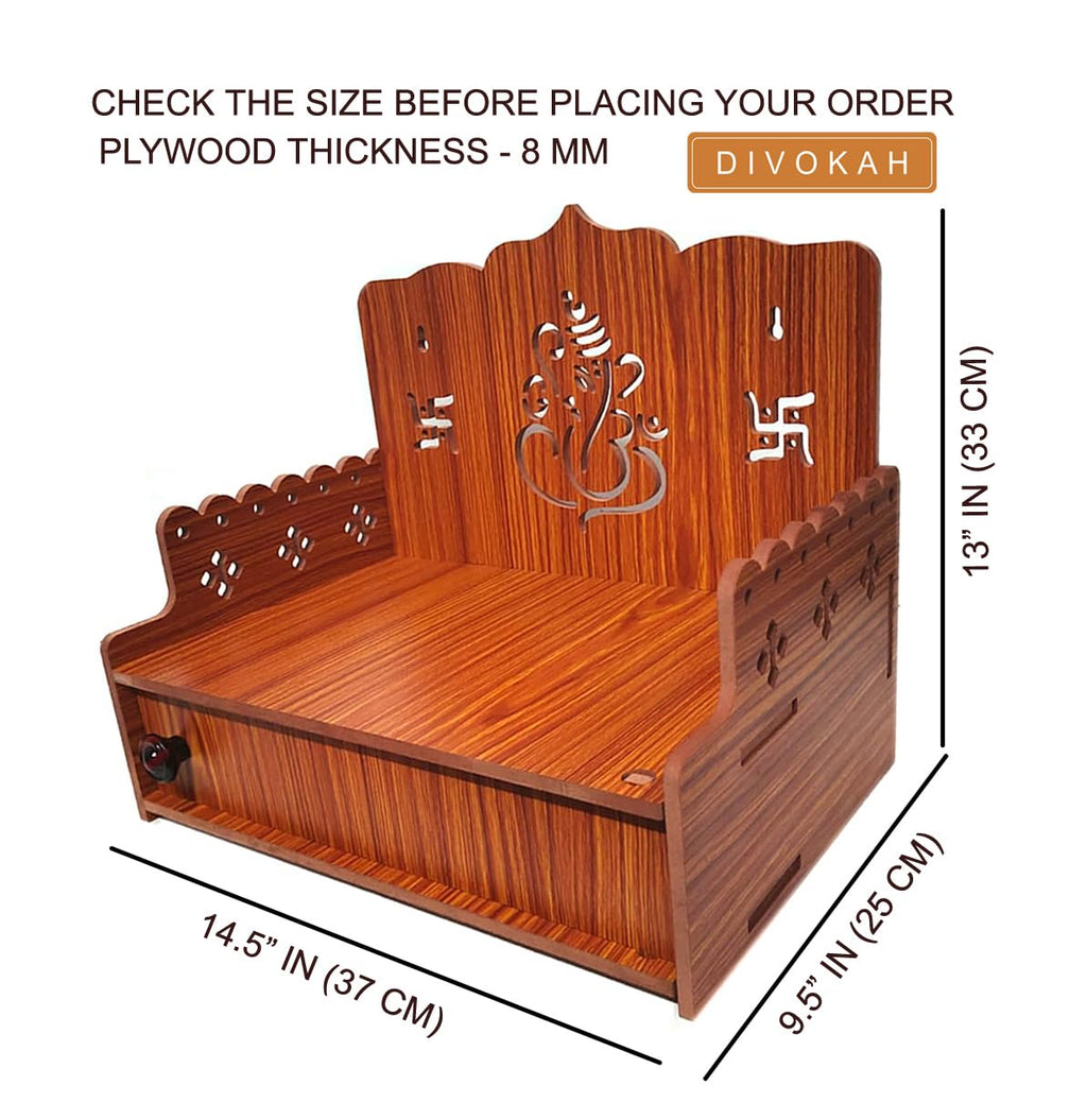 DIVOKAH® Beautiful MDF Wooden Temple/Home Temple/Pooja Mandir (8 MM Plywood Thickness) (W- 14.5, L- 9.5, H-13 INCH) W14