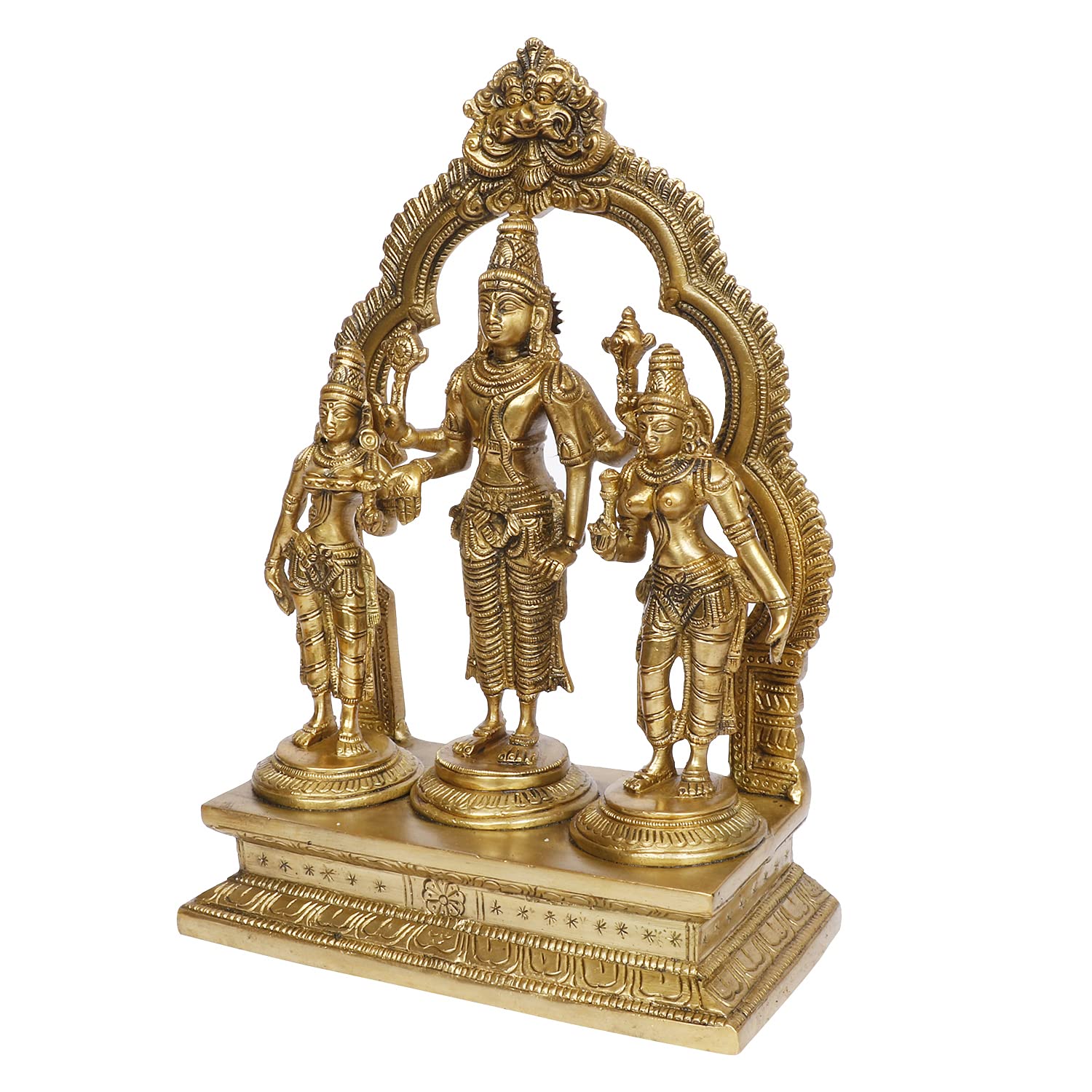 ARTVARKO Brass Lord Vishnu with Sridevi and Bhudevi Parivar Darbar Swami Satyanarayan Idol for Puja Gift Living Room Decoration Home Décor Height 10 Inch