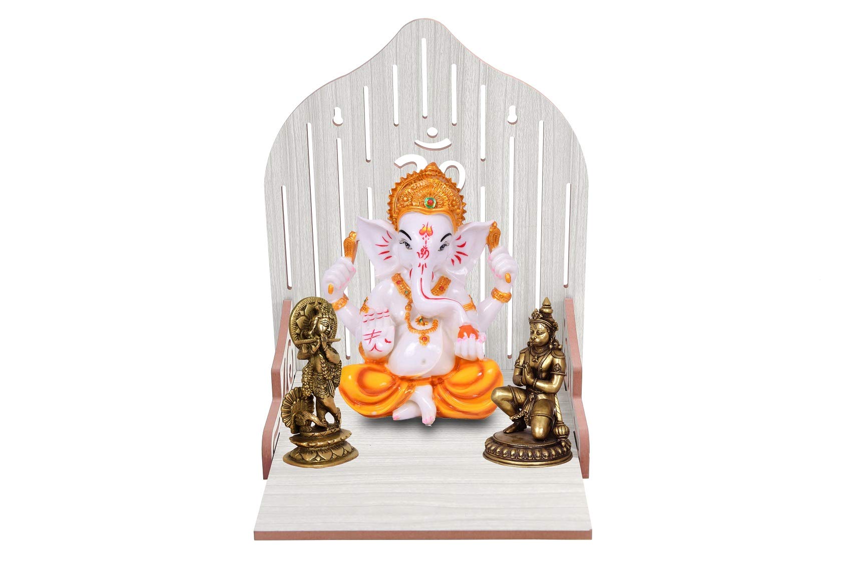 nexat Wooden Wall Mount Temple for Home Shop Office | Art and Craft Wooden Temple | Home Temple | Puja Mandir |Wall Hanging and Table Top Home Mandir Temple (Brown Color) (White)