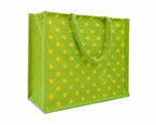 Srgaly Unisex-adult Printed Green Jute Bag For Lunch, Office, Grocery, Picnic, Tiffin, Shopping Hand Bag With Padded Cotton Handles