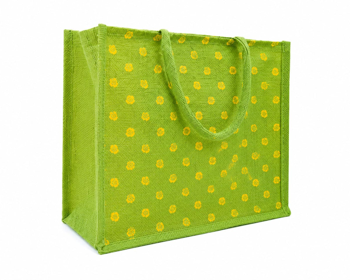 Srgaly Unisex-adult Printed Green Jute Bag For Lunch, Office, Grocery, Picnic, Tiffin, Shopping Hand Bag With Padded Cotton Handles