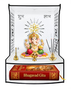 DEXORO Wooden Temple for Home Wall Mounted | Dual Tone Brown & White Mandir with LED Light | Small Pooja Mandir for Home, Office & Decoration