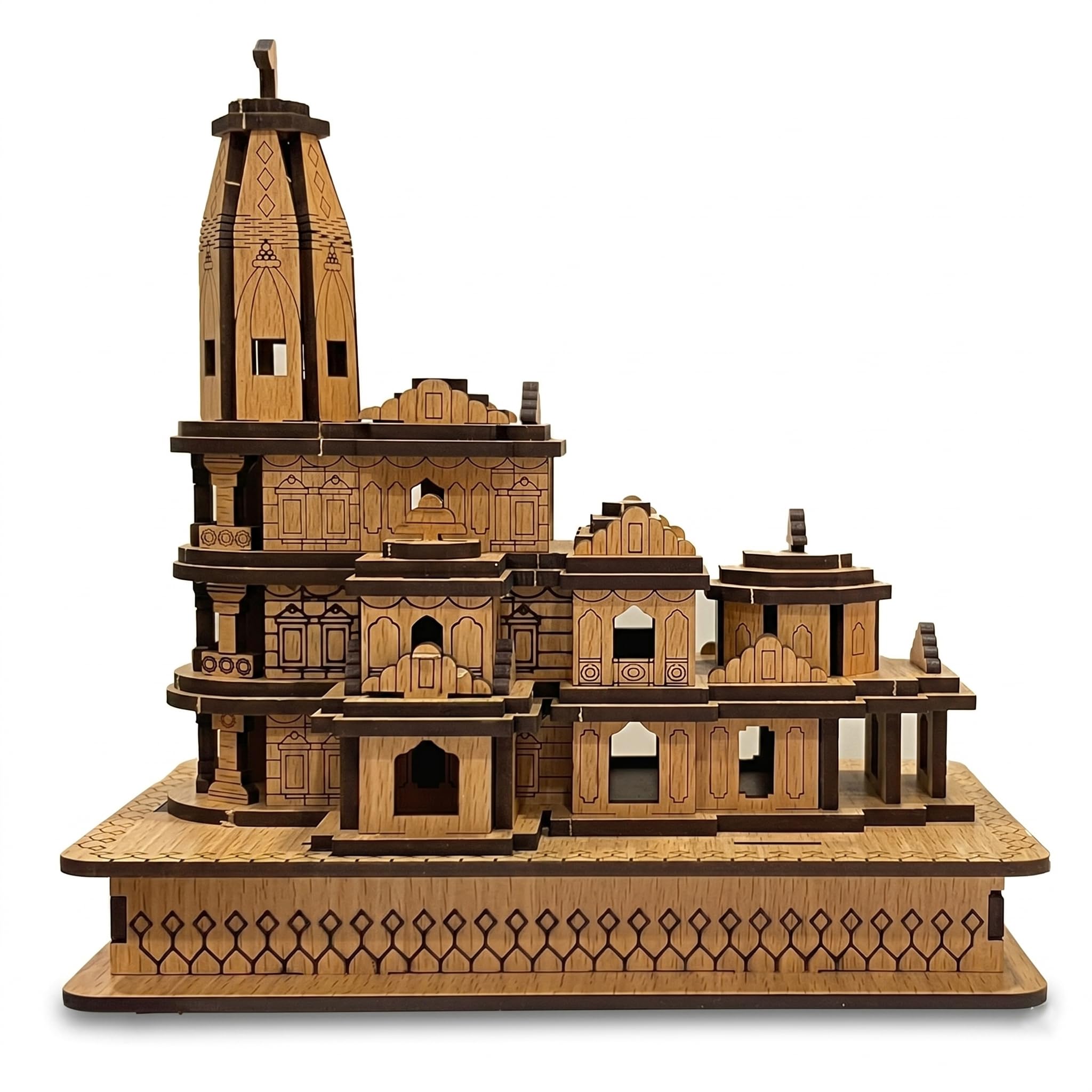 Wooden Lord Rama Temple Model for Kids & Adults | Premium Laser Cut Wooden Craft | Indian Temple Decorative Model | Eco-Friendly Wooden Temple.
