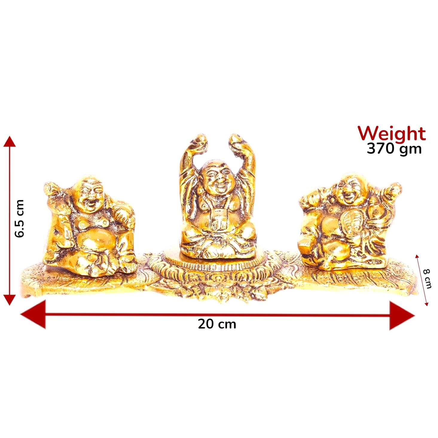 Prince Home Decor & Gifts Metal Handicrafts Antique Gold Plated Laughing Buddha in 3 Postures, Standard