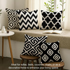 STITCHNEST Set of 5 Polycotton Cushion Covers – 24x24 Inches – Black & White Ikat Geometric Print – Elegant Cushion Covers for Sofa & Living Room | Perfect for Home Decor