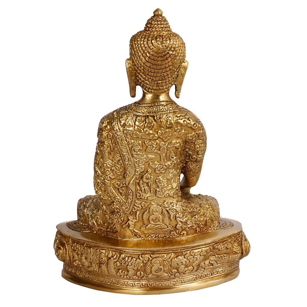 ARTVARKO Brass Buddha Statue in Medicine Mudra Life Story Hand Carved Home Decor Chinese Tibet Buddhism Big Idol for Home Decoration Height 9.5 Inches