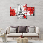 VIBECRAFTS Beautiful Couple Under An Umbrella On Eiffel Tower Street 4 Pieces Canvas Wall Painting Fitted With Wooden Frame For Home | Office | Living Room | Gifts (PTVC4Pcs4_16502)