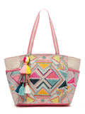 Anekaant Kooky Boho Geometric Embellished Handloom Cotton Jacquard Tote Bag for Women – Handmade Designer Ethnic Bohemian Large Casual Carry Bag
