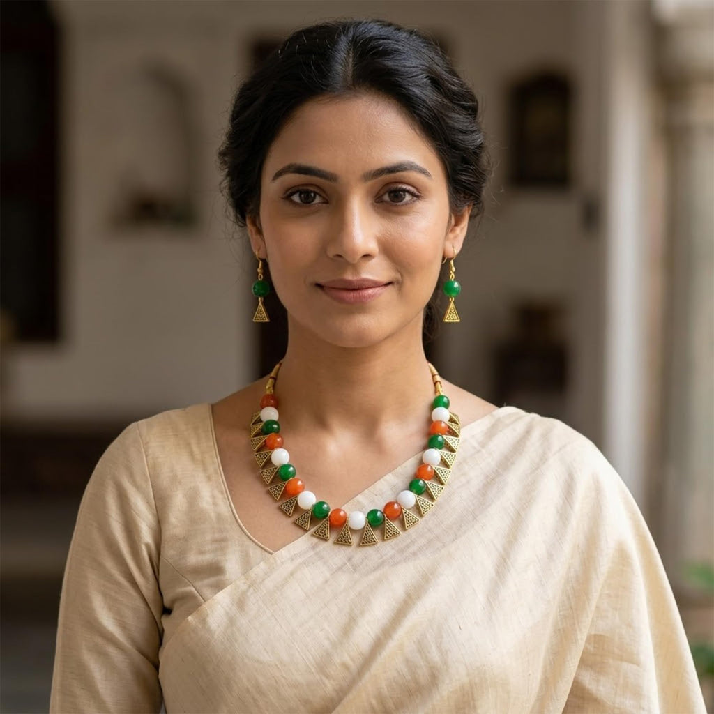 JFL - Jewellery for Less Tri Color Necklace set Handmade Fashion Jewellery for Independence Day/Republic Day Women & Girls