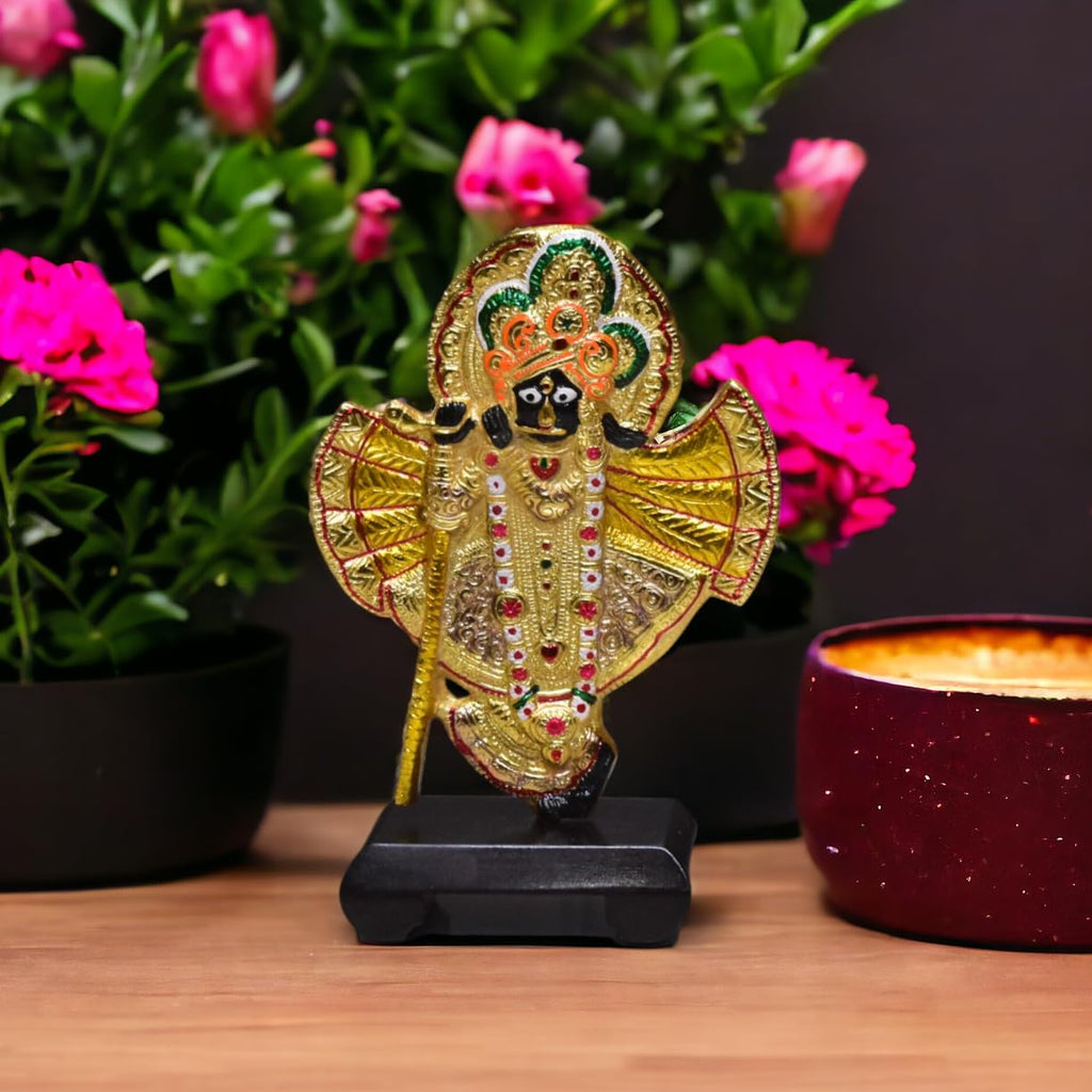 KridayKraft Shri Banke Bihari ji Vrindavan Maharaj Krishna Laddu Gopal with wodan Base Metal Statue Showpiece Figurines,Religious Idol Gift Article.