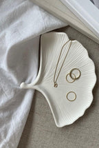 Swecha Studio Handcrafted White Concrete Ginkgo Leaf Tray, Jewelry Organizer, Ring Holder, Keys and Coin Dish, Decorative Vanity Entryway Coffee Table Décor
