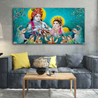 VIBECRAFTS Canvas Paintings for Living Room Drawing Room Beautiful Big Panoramic Radha Krishna Canvas Wall Painting Fitted with Wooden Frame for Home|Office|Gift(PTVCH_2258) (Multi 8)