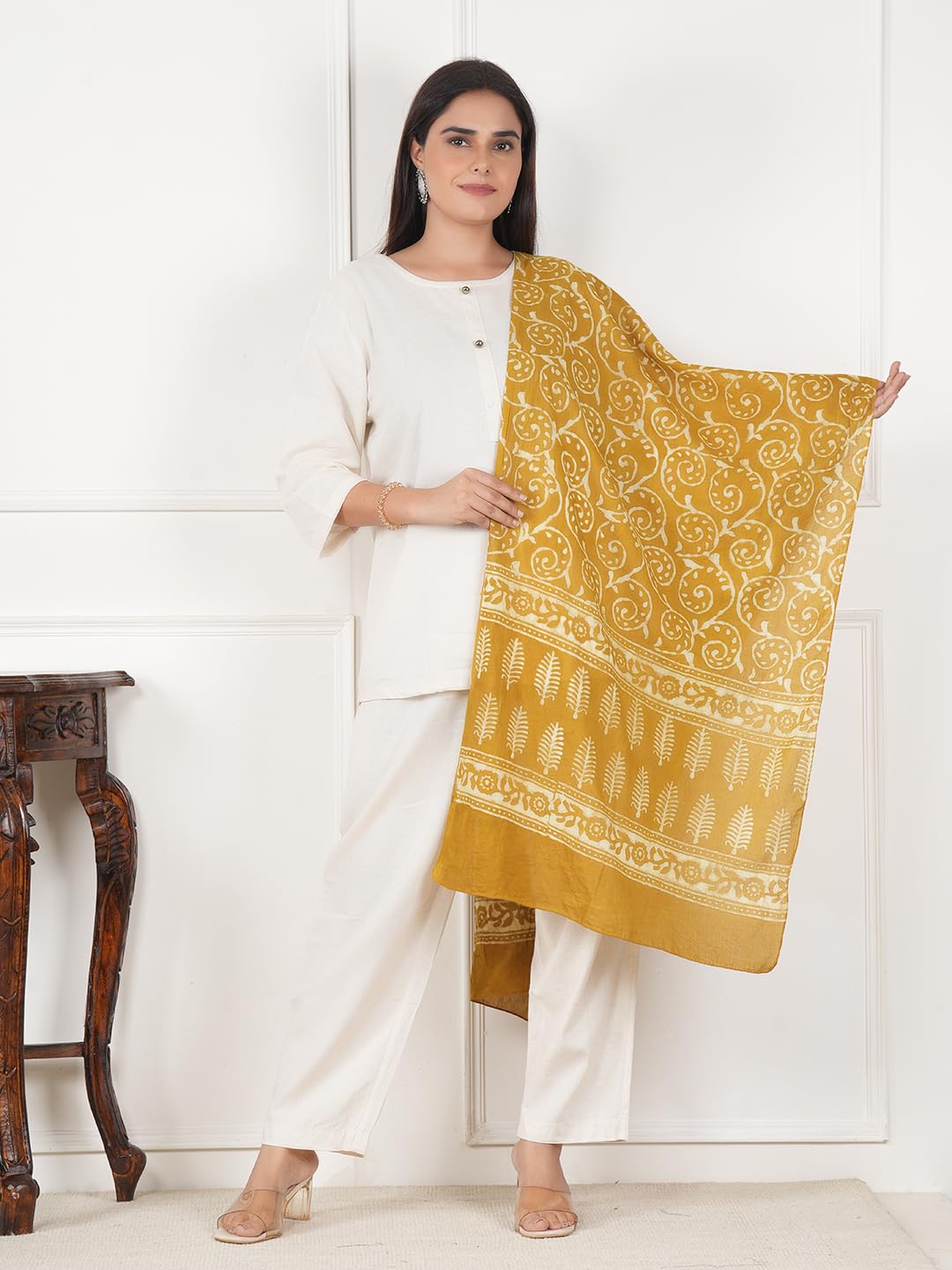 RAI SAHAB Printed Cotton Women Scarf, Stole, Fancy Scarf(ST-124MUSTARD10)
