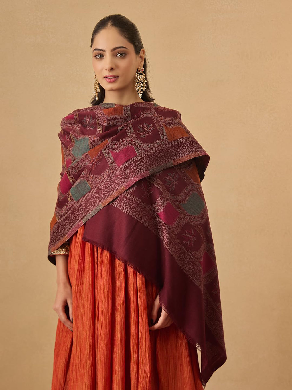 Pashmoda Women Floral Geometry Kaani Wool Blend Stole (Size : 28x80in, 71X203cm) AVST09