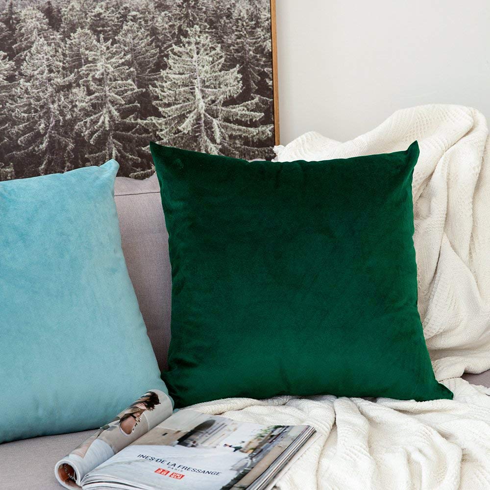 Khooti Velvet Cushion Cover, 22x22 Inch | Army Green | Pack of 3 | Solid Plain Soft & Smooth, Decorative Cushion Covers for Living Room, Bedroom, Couches, Chairs, Sofas, Beds & Home Decor