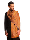 Pashmoda Men Chandni Kaani Stole, Authentic Kashmiri Luxury Pashmina Style Shawl, Stole, Small Size Gents Lohi, (Size 28x80 Inches, Mustard Color) MAVST07