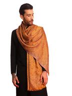 Pashmoda Men Chandni Kaani Stole, Authentic Kashmiri Luxury Pashmina Style Shawl, Stole, Small Size Gents Lohi, (Size 28x80 Inches, Mustard Color) MAVST07