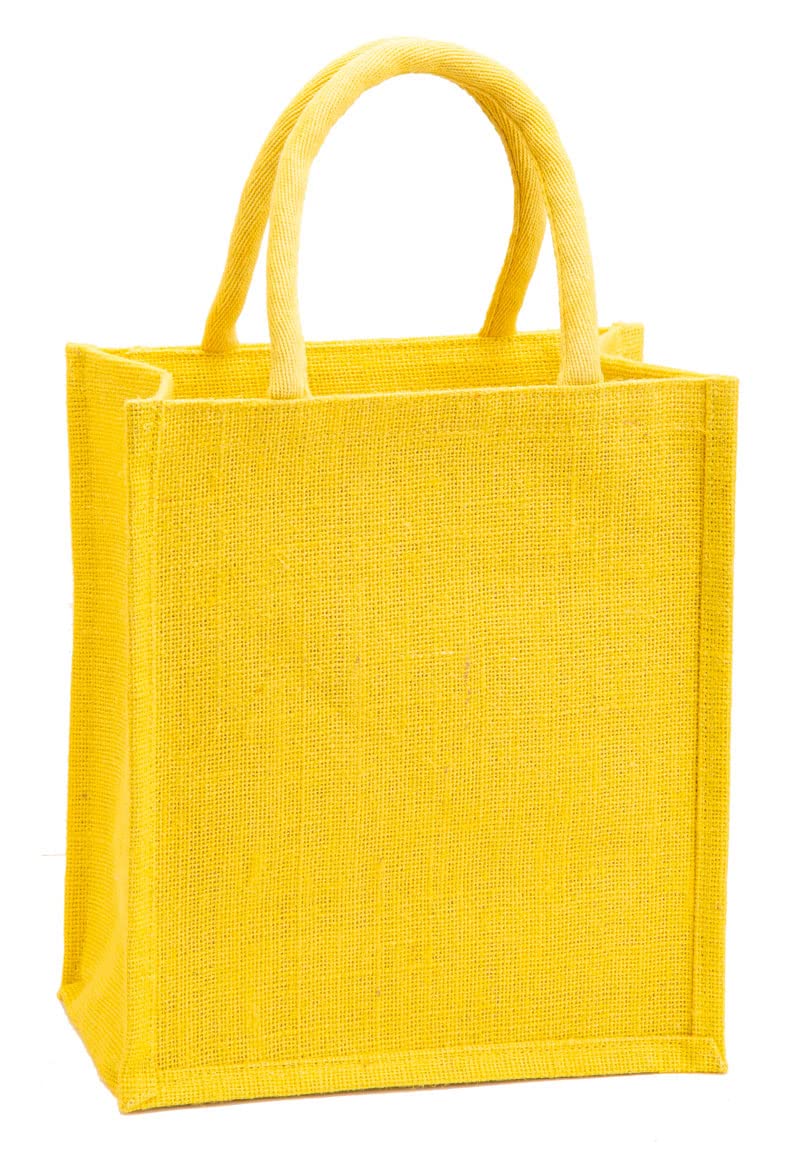 H&B Jute Lunch Bag - Lunch Bag, Men's & Women's Travel Tote - Zip, Bottle Holder - Solid Colors (Yellow)
