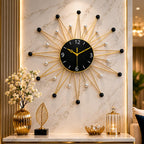 Modern Sunburst Metal Wall Clock Gold & Black for Living Room